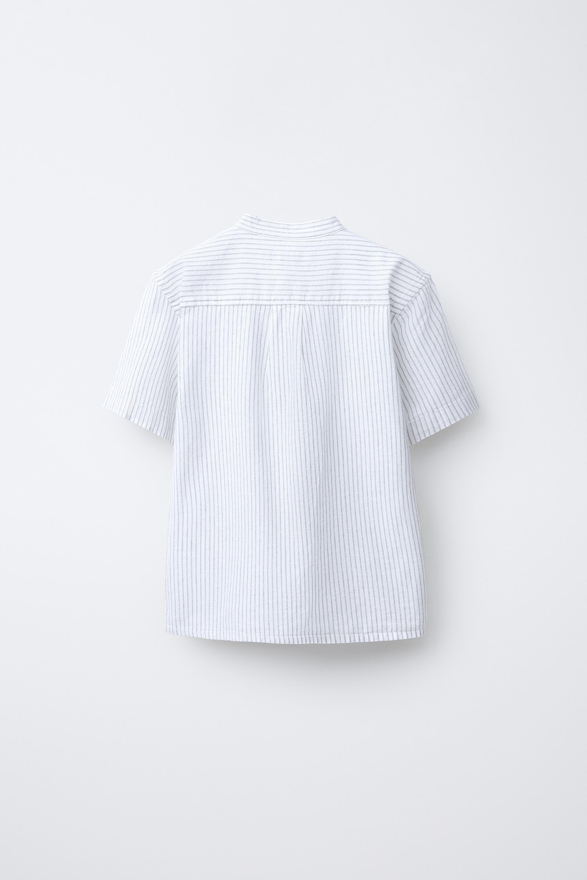 CHEMISE COL MAO À RAYURES COTON ET LIN